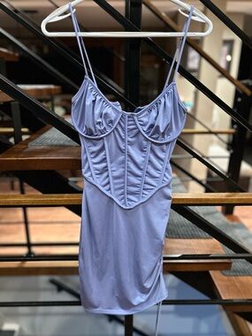 Periwinkle Blue Ruched Bust Corset Party Dress